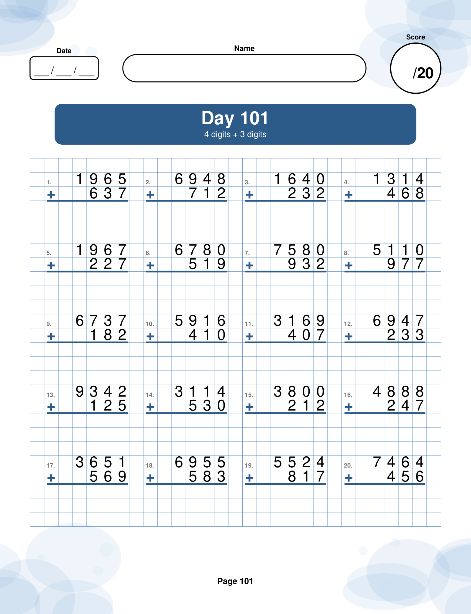Day 101 — 4 digits + 3 digits