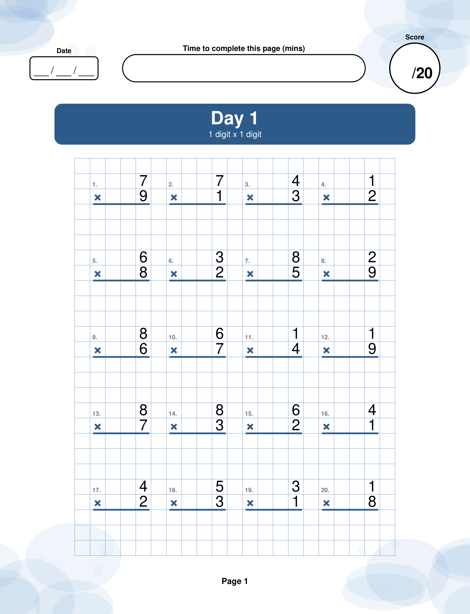 Day 1 — 1 digit × 1 digit